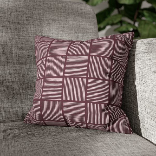 Cranberry & White Lines Faux Suede Pillow Cover