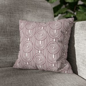 White & Cranberry Abstract Geometric Faux Suede Square Pillow Cover