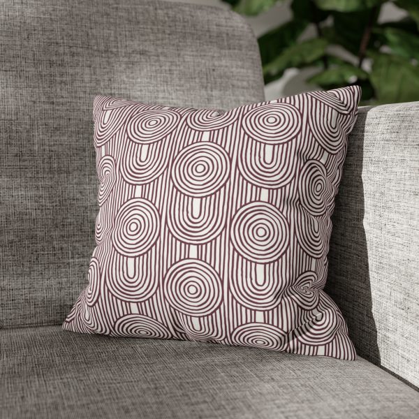 White & Cranberry Abstract Geometric Faux Suede Pillow Cover