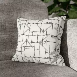 White & Gray Shibori Faux Suede Square Pillow Cover