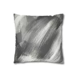 Gray & White Brush Strokes Faux Suede Square Pillow Cover