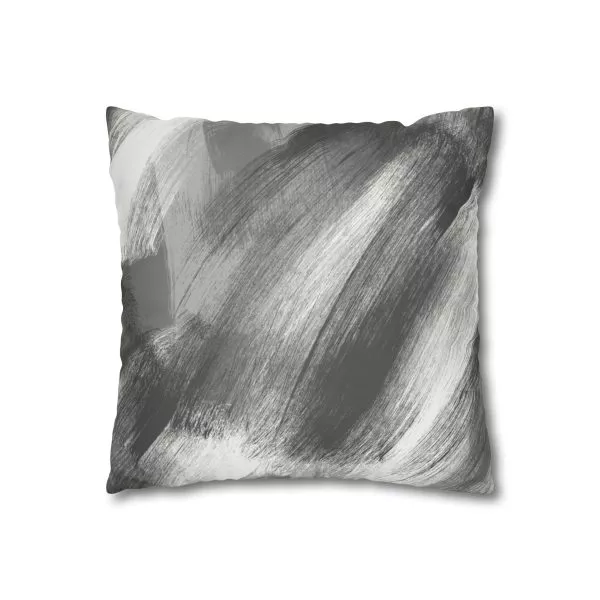 Gray & White Brush Strokes Faux Suede Pillow Cover