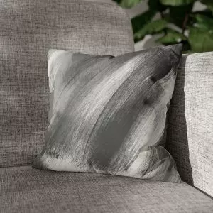 Gray & White Brush Strokes Faux Suede Square Pillow Cover