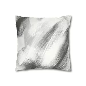 White & Gray Brush Strokes Faux Suede Square Pillow Cover