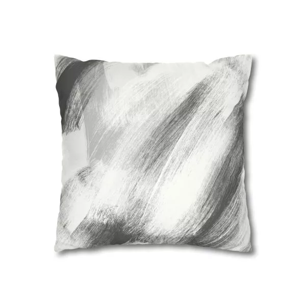 White & Gray Brush Strokes Faux Suede Pillow Cover