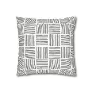 White & Gray Lines Faux Suede Square Pillow Cover