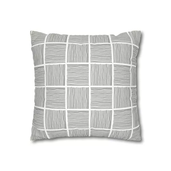 White & Gray Lines Faux Suede Pillow Cover