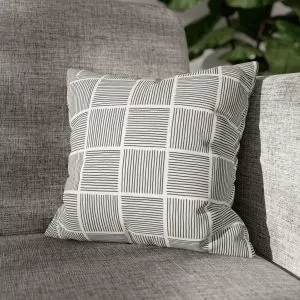 White & Gray Lines Faux Suede Square Pillow Cover