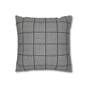 Gray & White Lines Faux Suede Square Pillow Cover