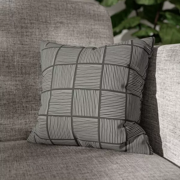 Gray & White Lines Faux Suede Pillow Cover