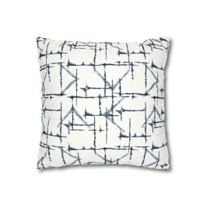 White & Midnight Blue Shibori Faux Suede Square Pillow Cover