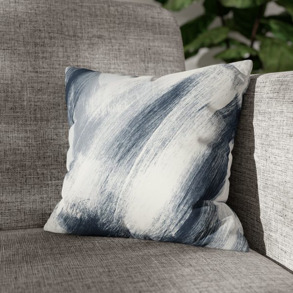 White & Midnight Blue Brush Strokes Faux Suede Pillow Cover
