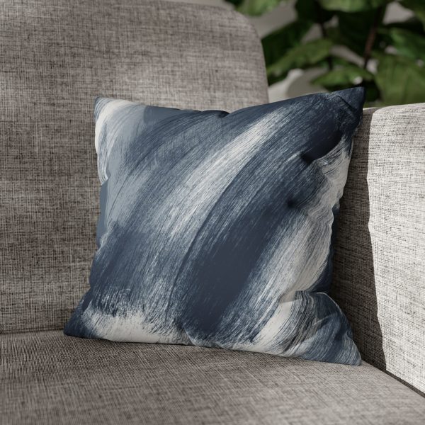 Midnight Blue & White Brush Strokes Faux Suede Pillow Cover
