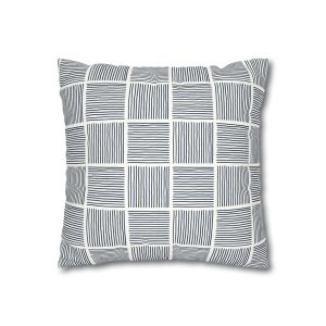 White & Midnight Blue Lines Faux Suede Square Pillow Cover
