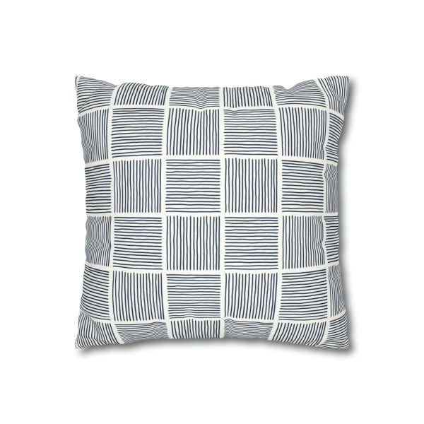 White & Midnight Blue Lines Faux Suede Pillow Cover