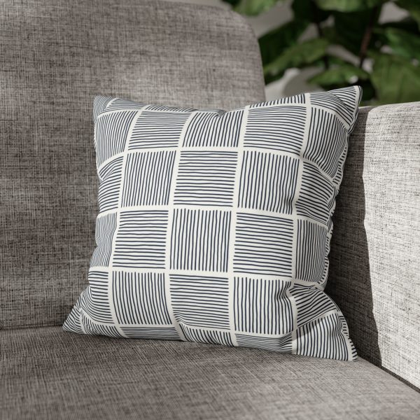 White & Midnight Blue Lines Faux Suede Pillow Cover