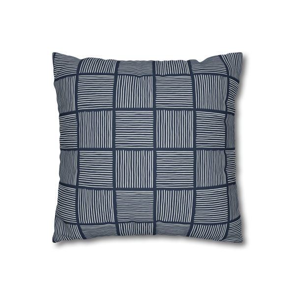 Midnight Blue & White Lines Faux Suede Pillow Cover