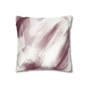 White & Cranberry Brush Strokes Faux Suede Square Pillow Cover