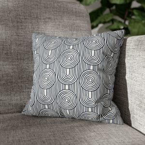White & Midnight Blue Abstract Geometric Faux Suede Square Pillow Cover