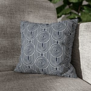 Midnight Blue & White Abstract Geometric Faux Suede Square Pillow Cover