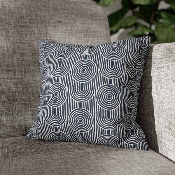 Midnight Blue & White Abstract Geometric Faux Suede Pillow Cover