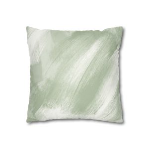 Sage & White Brush Strokes Faux Suede Square Pillow Cover