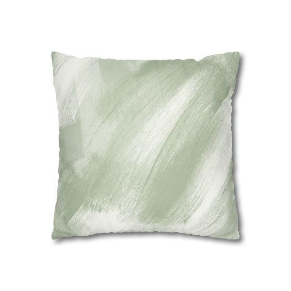 Sage & White Brush Strokes Faux Suede Pillow Cover