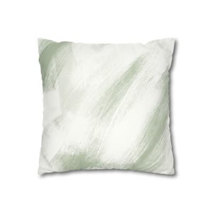 White & Sage Brush Strokes Faux Suede Square Pillow Cover