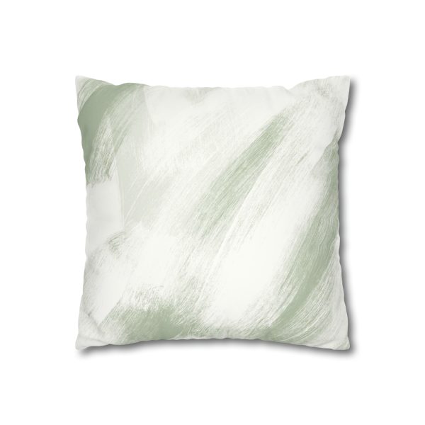 White & Sage Brush Strokes Faux Suede Pillow Cover