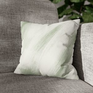 White & Sage Brush Strokes Faux Suede Square Pillow Cover