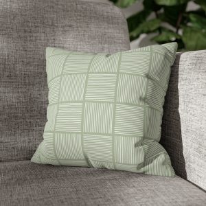 Sage & White Lines Faux Suede Square Pillow Cover