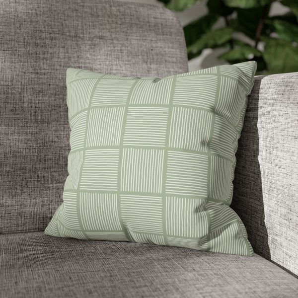 Sage & White Lines Faux Suede Pillow Cover