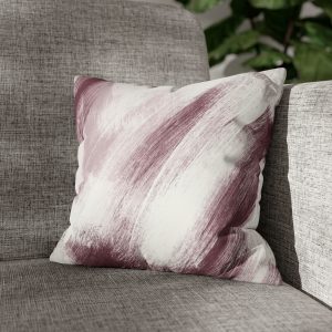 White & Cranberry Brush Strokes Faux Suede Square Pillow Cover