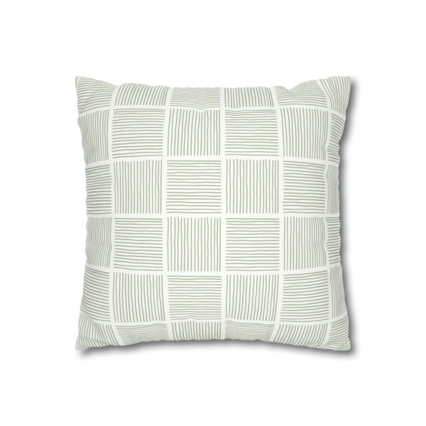 White & Sage Lines Faux Suede Pillow Cover