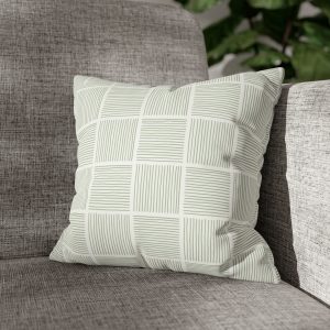 White & Sage Lines Faux Suede Square Pillow Cover