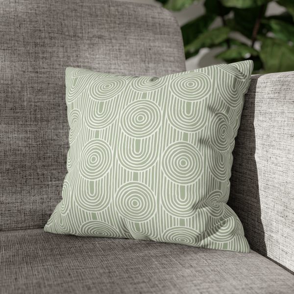 Sage & White Abstract Geometric Faux Suede Pillow Cover