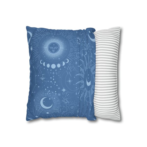 Blue Celestial Faux Suede Pillow Cover