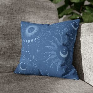 Blue Celestial Faux Suede Pillow Cover