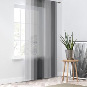 Ash Gray Stripes Sheer Window Curtain – One Panel