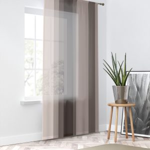 Mushroom Brown Stripes Sheer Window Curtain – One Panel