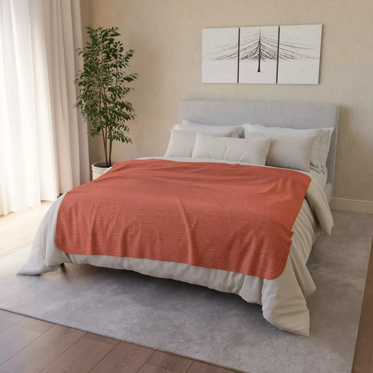 Persimmon Zen Garden Circles Fleece Sherpa Blanket