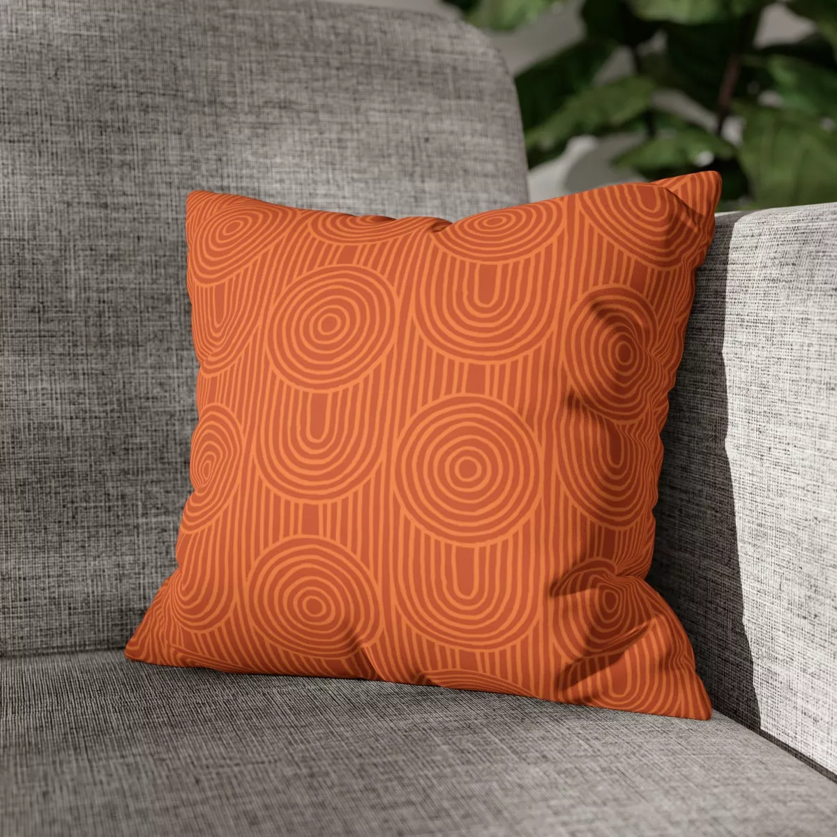 Orange Zen Garden Circles Faux Suede Pillow Cover