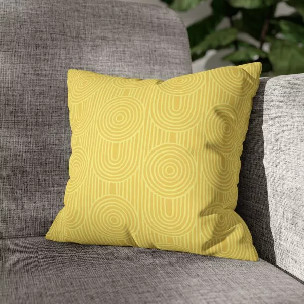 Lemon Zen Garden Circles Faux Suede Pillow Cover