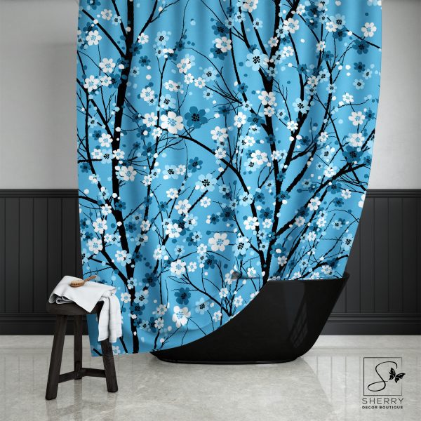 Blue Blossoms Shower Curtain