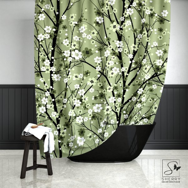 Green Blossoms Shower Curtain