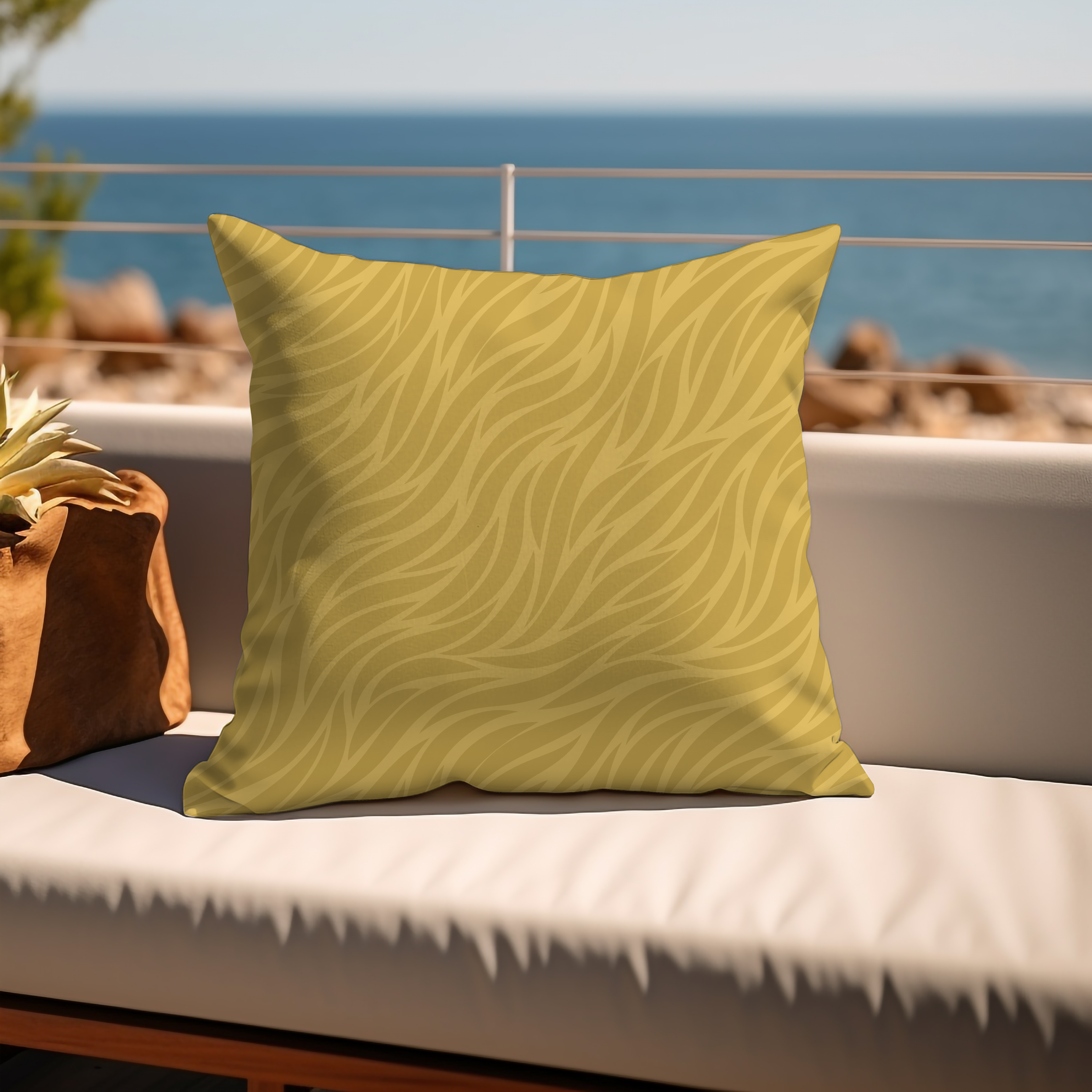 Spicy Mustard Waves Outdoor Pillow