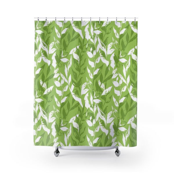Lime Monochrome Leaves Shower Curtain