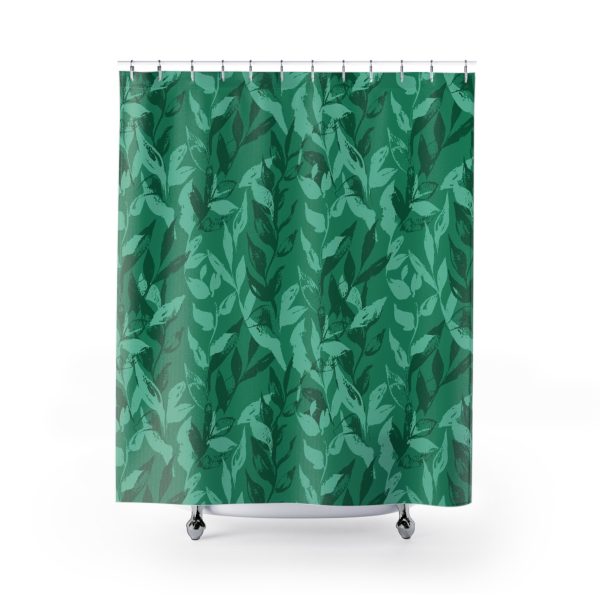 Mint Monochrome Leaves Shower Curtain