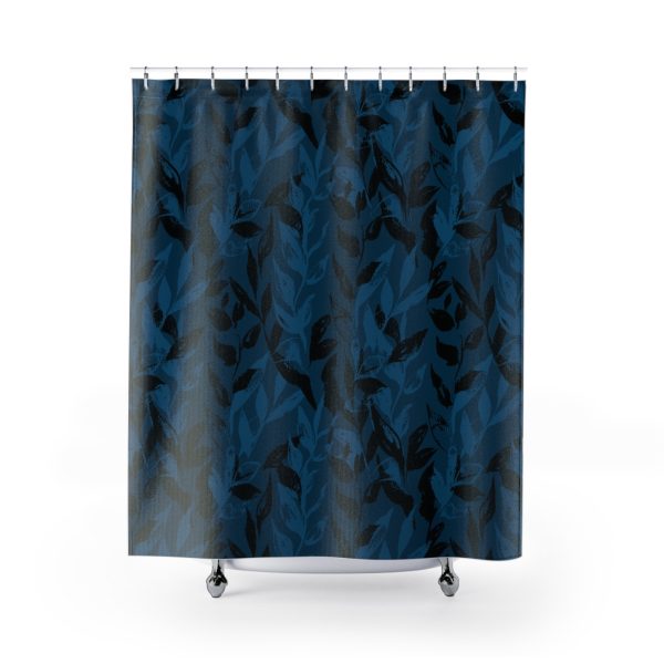 Deep Blue Monochrome Leaves Shower Curtain
