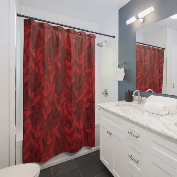 Red Monochrome Leaves Shower Curtain